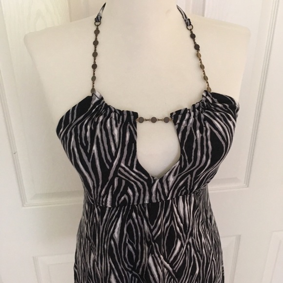 Express Zebra Print Halter Gold Chain Strap Top - Picture 3 of 8